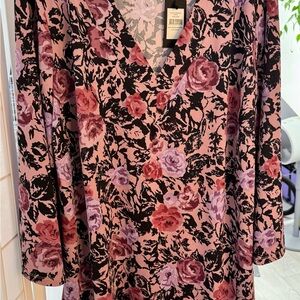 Floral V-Neck Tunic in Pink and Black